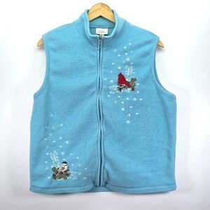 Baxter & Wells Embroidered Birds Vest‎ Womens XL Fleece Cozy Cottage Cabin Core